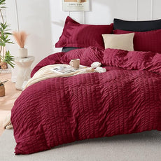HYMOKEGE Red & Black Full Size Comforter Sets Seersucker 7 Pieces, All Season Luxury Bed in a Bag for Bedroom, Bedding Set with Comforters, Sheets, Pillowcases & Shams