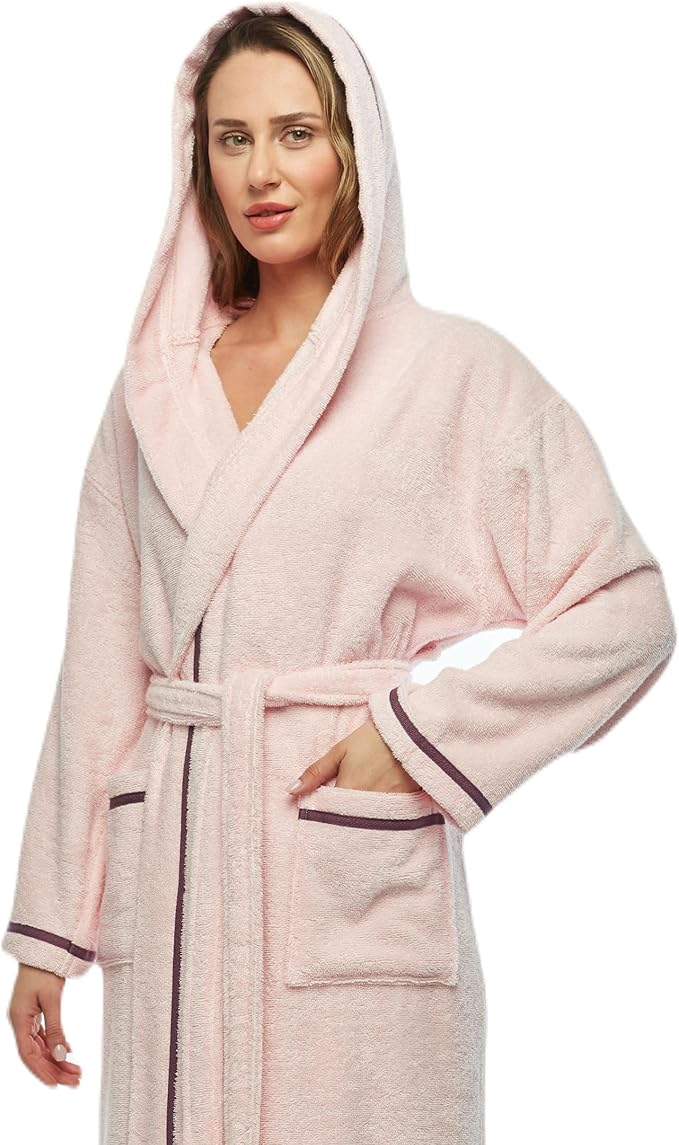 Arus Women's Hooded Classic Bathrobe Turkish Cotton Robe with Full Length Options
