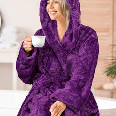 PAVILIA Women Hooded Plush Soft Robe | Fluffy Warm Fleece Sherpa Shaggy Bathrobe