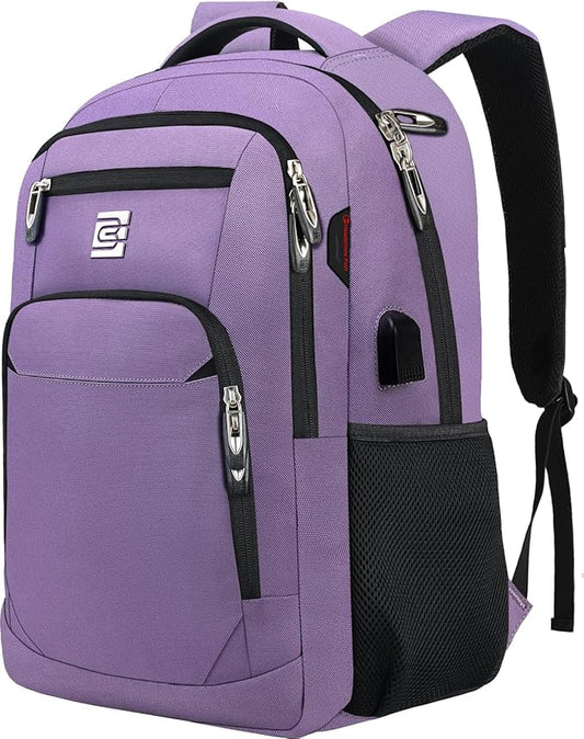 Laptop Backpack,Business Travel Anti Theft Slim Durable Laptops Backpack with USB Charging Port,Water Resistant College Computer Bag for Women & Men Fits 15.6 Inch Laptop and Notebook-Purple