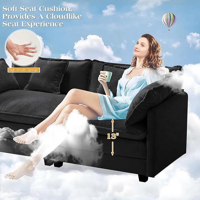 113.4" Modular Sectional Sofa,Cloud Couch for Living Room, Modern Deep Seat Sofa 3 Seater Chenille Fabric Comfy Couches with Throw Pillows for Apartment