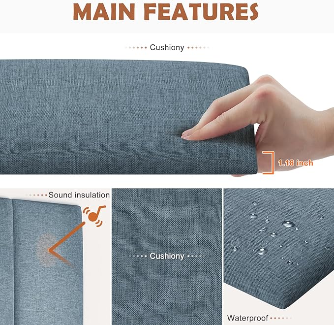 IFNOW Upholstered Wall Mounted Peel and Stick King Size Headboard, Soundproof 3D Wall Panels, Reusable and Removable Tufted Bed Headboard in Dusty Blue (12 Panels, 10" x 24")