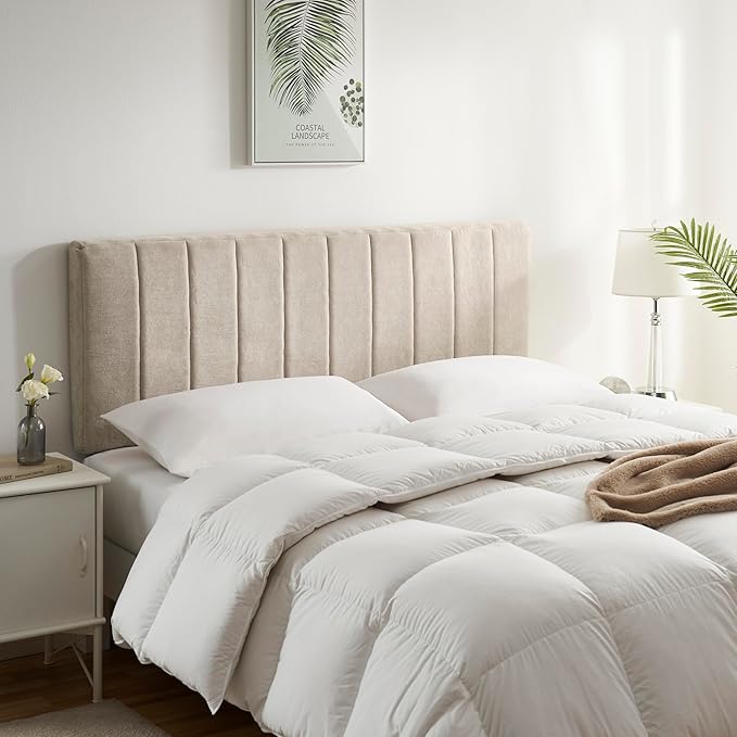 Hearth & Harbor Upholstered King Headboard - Easy Assemble Channel Stitched Headboard King Size Bed - Wall Mounted Headboards with 3D Soundproof Wall Panels Peel & Stick Floating Headboards, Beige