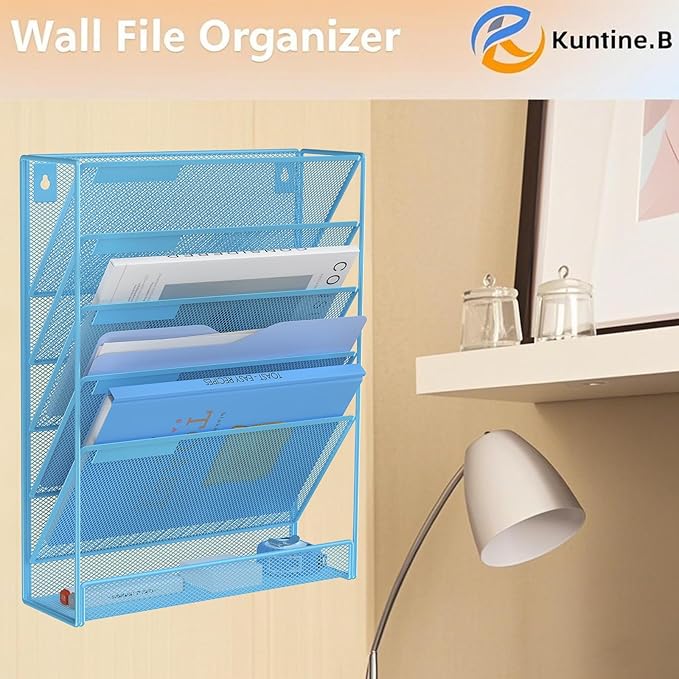Kuntine.B Wall File Organizer (Blue, 6 Tier)