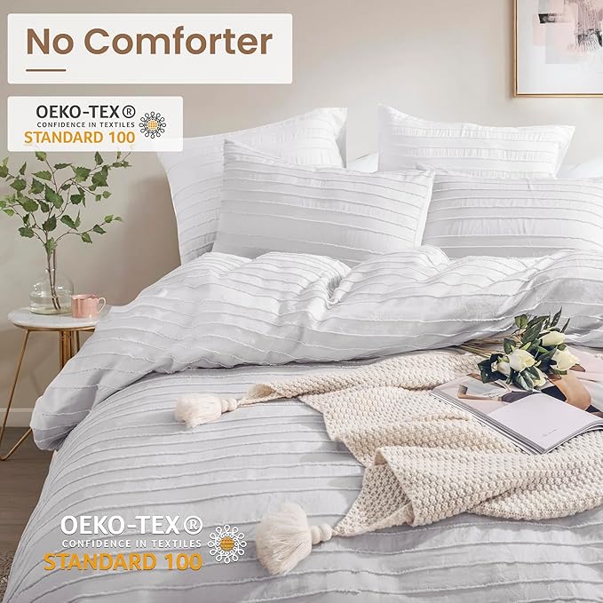 NEXHOME PRO Twin Duvet Cover, Light Grey 2 Pieces Boho Tufted Twin Size Duvet Cover Set, Soft and Lightweight Microfiber Comforter Cover Set for All Season (Light Grey, 66 x 90)-No Comforter