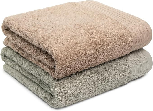 100% Cotton Towels 35" X 70" | Sand & Silver Towels Set of 2 Ultra Soft and Highly Absorbent Bath Towel Set Cotton, Gym, Hotel, Spa, Machine Washable
