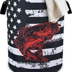 Bass Fish Laundry Basket Foldable Oxford Cloth Tote Bag Laundry Hamper Clothes Storage Bucket Organizer For Bathroom/Laundry Storage/Bedroom 19.6x15.7 Inch