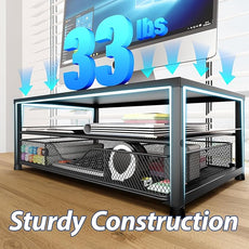 OPNICE Desk Organizer and Accessories, 2-Tier Computer Monitor Stand Riser with Drawer and 2 Pen Holders, Laptop Stand, Office Desk Accessories for Office Supplies, Black 2-Pack