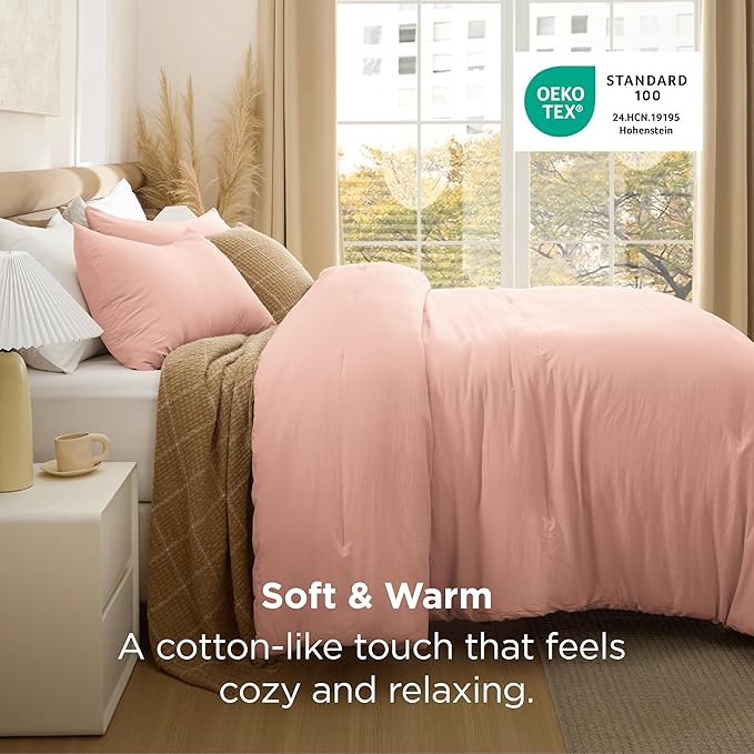 Bedsure California King Size Comforter Set, Blush Pink Soft Prewashed Bedding for All Seasons, 3 Pieces GentleSoft™ Bed Set, 1 Lightweight Comforter (104"x96") and 2 Pillowcases (20"x36")