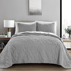 Pure Bedding Quilt Set King/Cal King/California King Size Light Grey - Oversized Bedspread - Microfiber Coverlet - Includes 1 Quilt and 2 Shams, Ocean Star Pattern