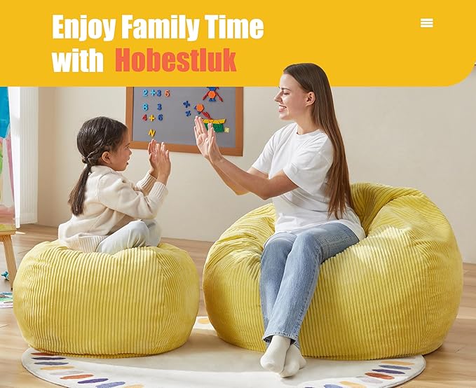 Hobestluk 3.5FT Bean Bag Chair Adult Bean Bag Chair Large Bean Bag Chair with Filler Included Teardrop Bean Bag with Removable Cover for Bedroom Living Room - (Large, Yellow)