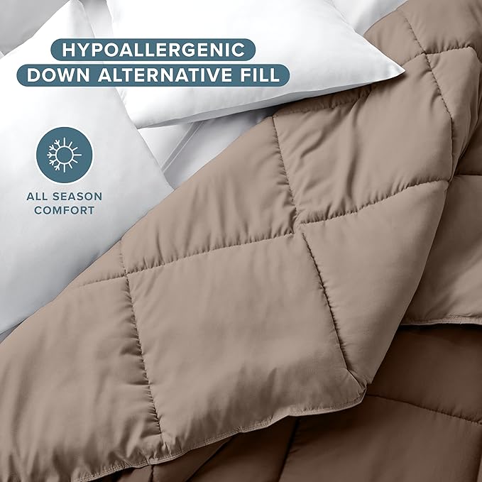 Bare Home Queen Comforter - Reversible Colors - Goose Down Alternative - Ultra-Soft - Premium 1800 Series - All Season Warmth - Bedding Comforter (Queen, Cocoa/Taupe)