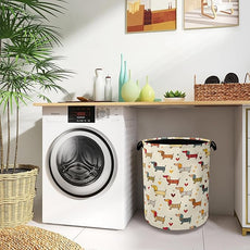 Cute Dachshund Dog Laundry Basket,Foldable with Handles Tote Bag Oxford Cloth for Bathroom Bedroom Dirty Clothes Storage Bucket 16