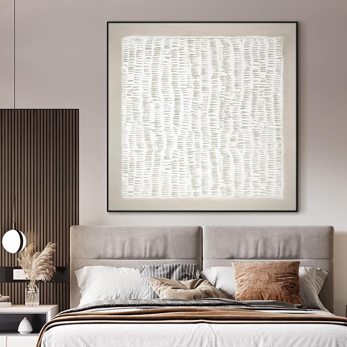 46"x46" XL Framed Wall Art - Neutral Abstract Line Design Art (Frame Assembly Required)