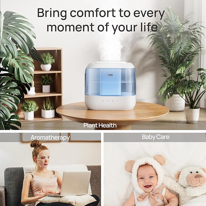 Dreo Humidifiers for Bedroom, 4L Top Fill for Large Room, 36H Runtime, 28 dB Quiet Supersized Cool Mist Air Humidifier for Baby Nursery, Plants, Indoor, Night Light, Easy to Clean & Fill, Blue
