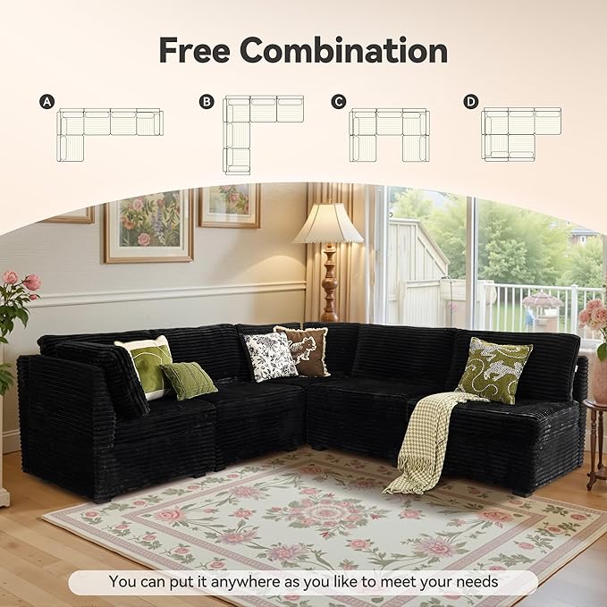 Modular Sectional Sofa,5 Pieces Sectional Couches for Living Room,131X65 L Shaped Cloud Couch with Oversized Convertible Modular Couch for Living Room