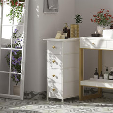 GiftGo Narrow Dresser Cabinet Vertical Slim Dresser Chest of Drawers Skinny Storage Tower for Small Spaces Gaps Closet Bedroom Bathroom Small Fabric Drawer Unit (White, 4 Drawers)