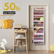 HOMELUX THEORY UPGRADED Over The Door Organizer Hanging - 100D EXTRA THICK & 50lbs HUGE CAPACITY 6 Large Front & 12 Side Pockets, Over The Door Shoe Organizer, Hanging Closet Organizer (Baby Pink 1pc)