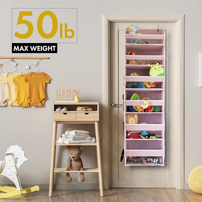 HOMELUX THEORY UPGRADED Over The Door Organizer Hanging - 100D EXTRA THICK & 50lbs HUGE CAPACITY 6 Large Front & 12 Side Pockets, Over The Door Shoe Organizer, Hanging Closet Organizer (Ivory, 1pc)