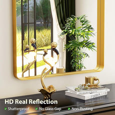 71''x30'' Large Arched Full Length Mirror, Floor Standing Stylish Full Body Mirror with Rounded Corners for Home Decor, Aluminum Alloy Frame Hanging Mirror for Wall, Gold