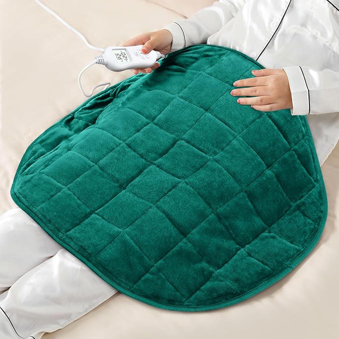 NOWWISH 5lbs Weighted Heating Pad for Women, Electric Heated Weighted Blanket with 6 Heat Settings, Timer & Auto Shut-Off, Relief for Period Cramps, Back Pain, Lap, Machine Washable, 29x24 inch, Green