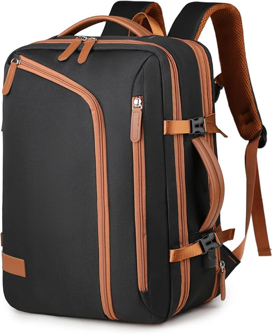 Travel Laptop Backpack for Men Women, Airline Approved Personal carry on Backpack with USB Charging Port Bag,35L Water Resistant Durable anti theft Fits 15.6 Inch Notebook,Black (details as Cream)