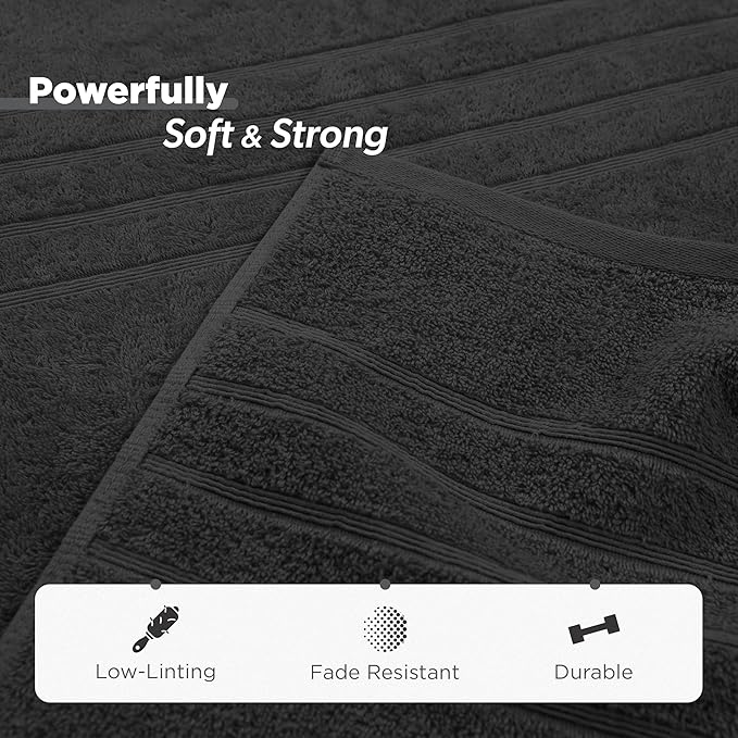 Martex 6-Piece Towel Set – Ultimate Performance – 100% Cotton – 2 Bath Towels – 2 Hand Towels – 2 Wash Cloths – Versatile – Low-Linting – Supersoft & Absorbent Bathroom Set – Easy Care – Black