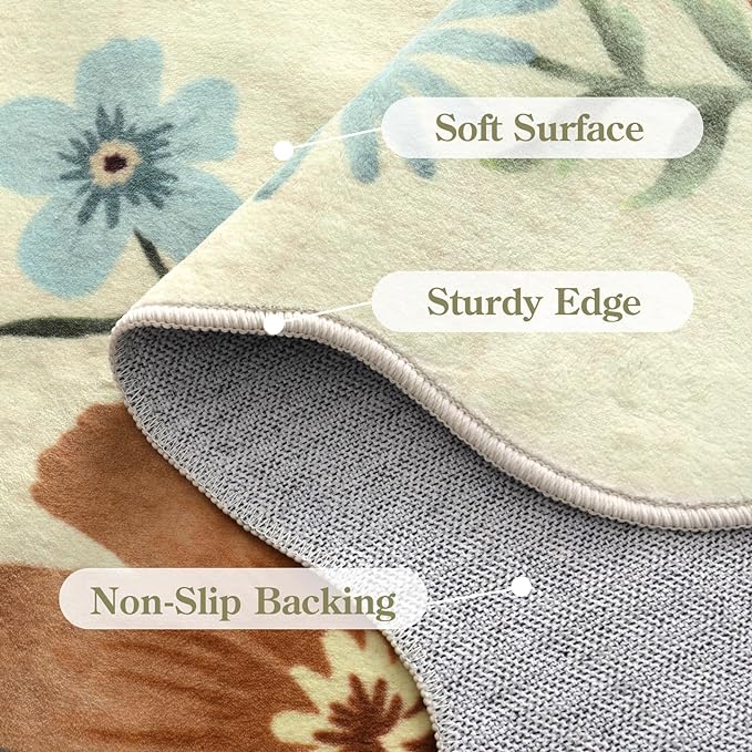 Lahome Floral Washable Runner Rug, 2'6''x8' Soft Hallway Rug Non Slip, Boho Ultra-Thin Kitchen Runners for Hallways with Rubber Backing Carpet for Laundry Bedroom Bathroom(Beige)