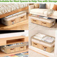 Livole 2 Pack Bamboo Under Bed Storage with Wheels, 6-10 inches Height Adjustable Underbed Storage Containers, 92L XXXL Large Rolling Under Bed Storage Bins for Clothes, Blankets, Sweater, Shoes