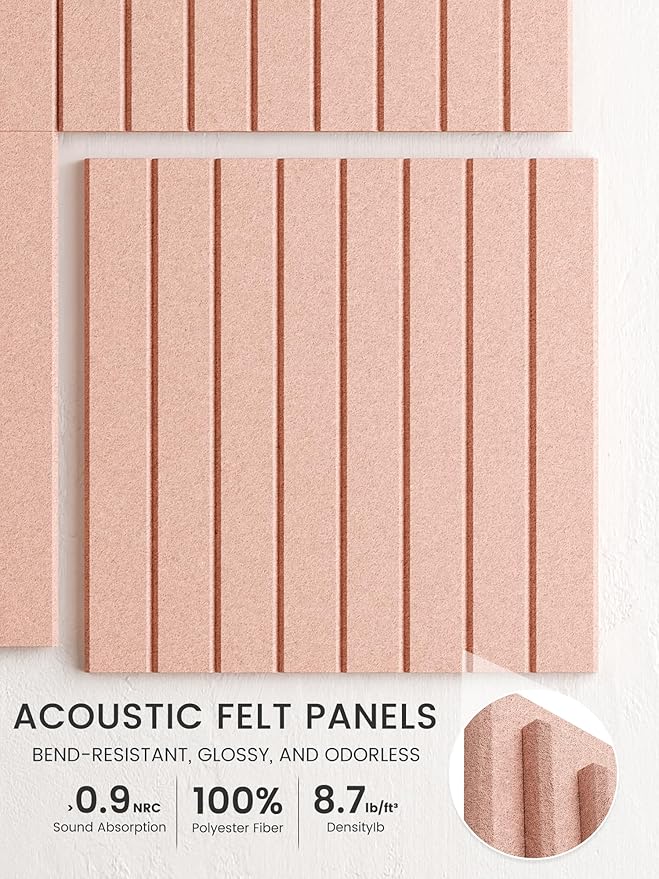 Bumusty Large Cork Board Alternative-47 x35 Felt Bulletin Board Tiles, with 30 Pushpins, 70 Adhesive Tabs, 12-Pack Slat Wall Paneling, Cork Boards for Office Push Pin Board Felt Board-Pink