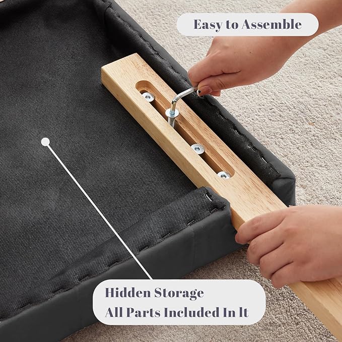 Kingfun Tufted Upholstered Queen Size Bed Headboard in Modern Button Design, Adjustable Solid Wood Head Board, Premium Linen Fabric Padded Headboards in Bedroom (Dark Grey)