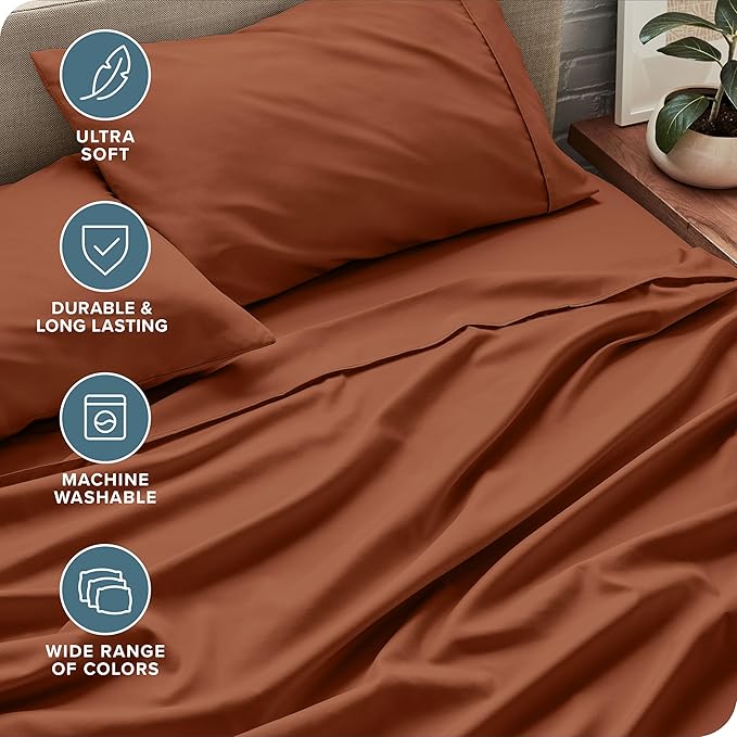 Bare Home California King Sheet Set - 1800 Ultra-Soft Microfiber Cal King Bed Sheets - Double Brushed - Deep Pockets - Easy Fit - 4 Piece Set - Bed Sheets (California King, Terracotta) BareHome