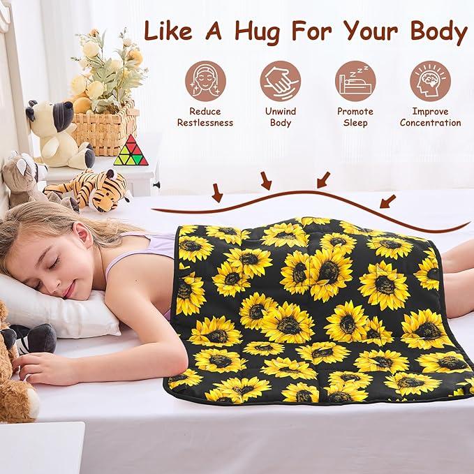 yescool Weighted Lap Blanket 2 Pounds Cooling Weighted Lap Pad, Sunflower Small Weighted Blanket, Weighted Throw Blanket Gift for Travel Indoor Outdoor, 20"x30"