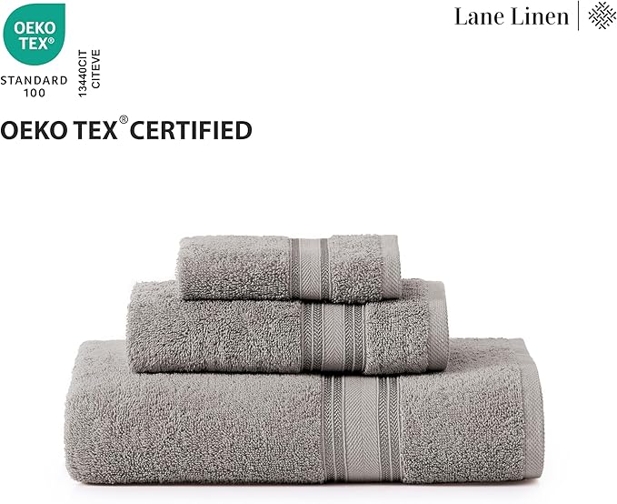 LANE LINEN 18 Pack Towels for Bathroom – 100% Mercerized Cotton, Zero Twist, 6 Bath, 6 Hand Towel & 6 Wash Cloths,Gentle on Body, Highly Absorbent, Remains Soft After Wash, Hotel & Spa Quality – Grey