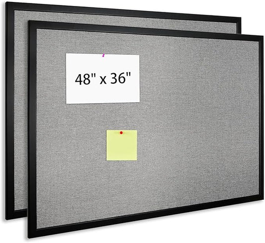 Bulletin Board 48 x 36 Inch 2 Pack, Cork Board for Walls, Wood Framed Bulletin Boards with Grey Canvas, Wall Mounted Corkboard for Office School Home Decorative