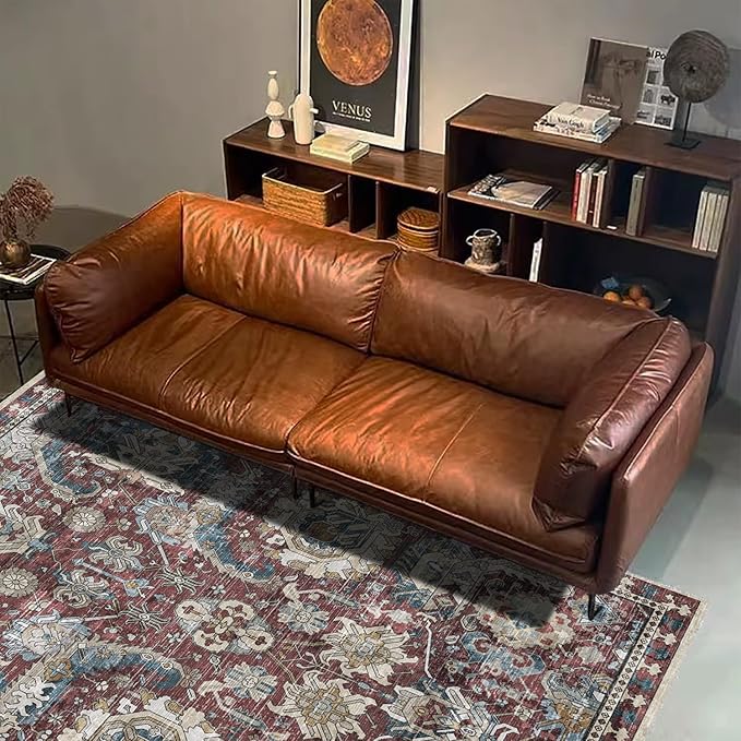 RUGSURE Washable Area Rugs - Perfect for Living Room, Bedroom, Kids Room, Nursery - Stain & Water Resistant Non-Slip, Pet & Child Friendly, Vintage Tribal Area Rugs (Burgundy and Blue, 3' x 5 ')