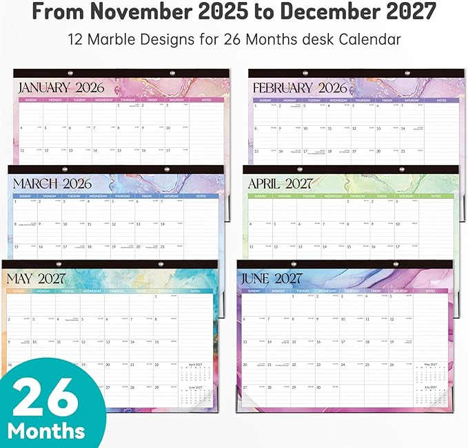 Forvencer Desk Calendar 2026, 26 Months Calendar Runs from November 2025 to December 2027, 17" x 12" Large 2026 Wall Calendar Monthly Planner with Plastic Cover for Home School Office