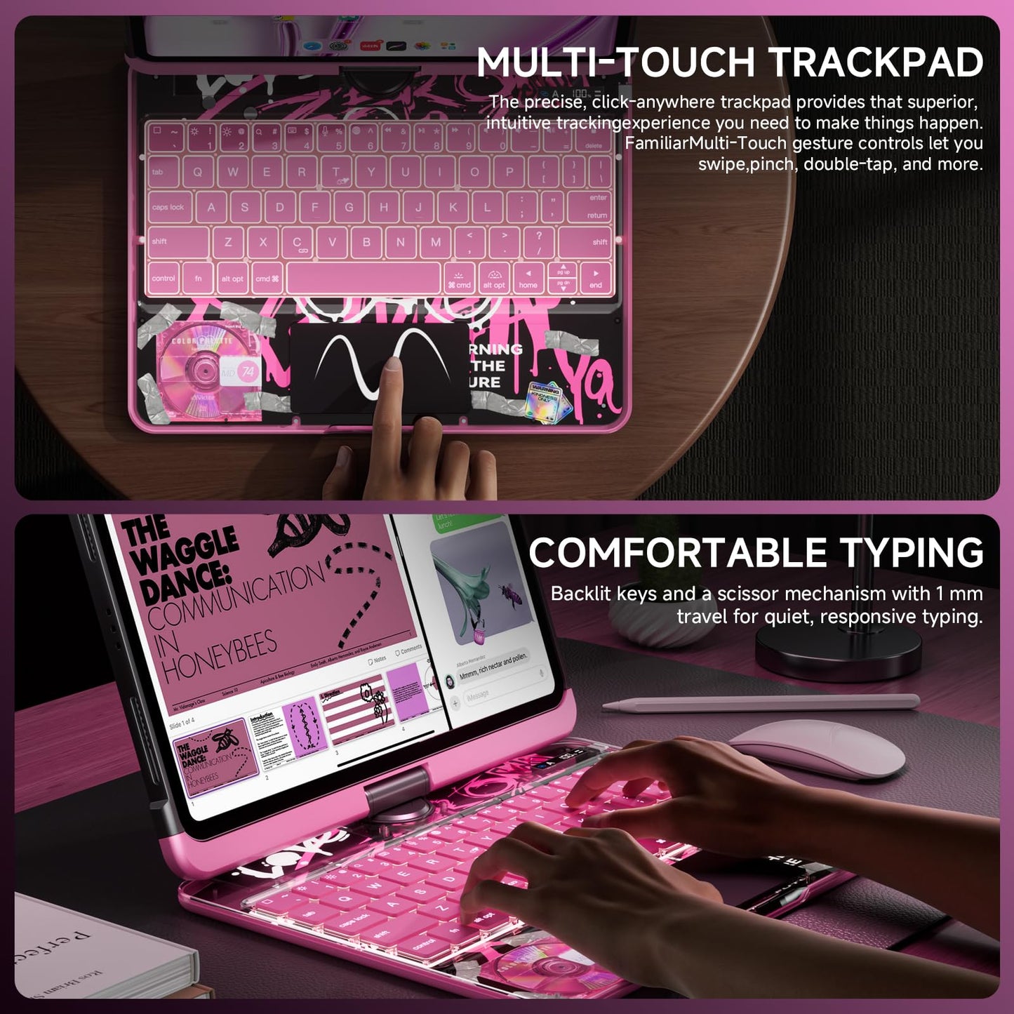 Transparent Keyboard Case for iPad 11” (10th & 11th Gen) – 360° Rotating, Backlit, Trackpad