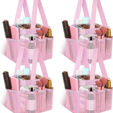 Hillban 4 Pcs Mesh Shower Caddy Portable Large Quick Dry Shower Caddy Basket with Deeper 8 Pockets and 2 Handles Hanging Bag for College Dorm Room(Pink)