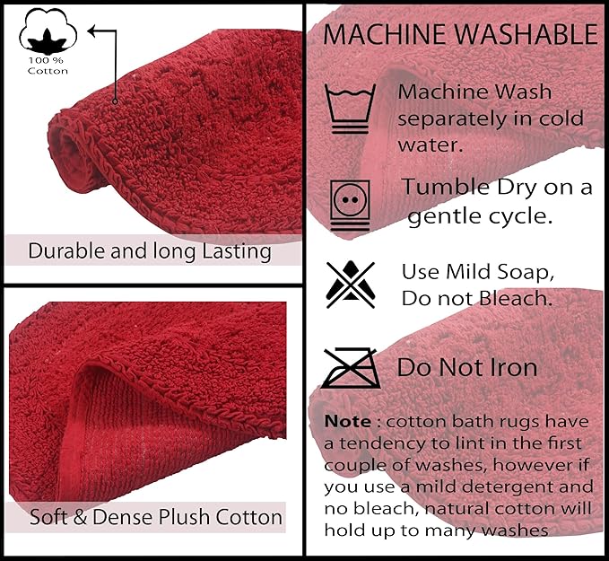 Home Weavers Double Ruffle Collection 100% Cotton Bathroom Rugs Set, Washable Rug, Extra Soft and Absorbent Bath Rug, Kitchen Mat, Bath Mat Set, Bath Floor Mat Non Slip, 21"x34" Rectangle, Red
