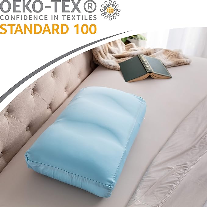 PILLOWY Premium Microbead Bed Pillow, Medium Extra Fluffy But Supportive - Ultra Comfortable Sleep with Silk Like Anti Aging Cover 85% Spandex/ 15% Nylon Breathable, Cooling Sweet Baby Blue
