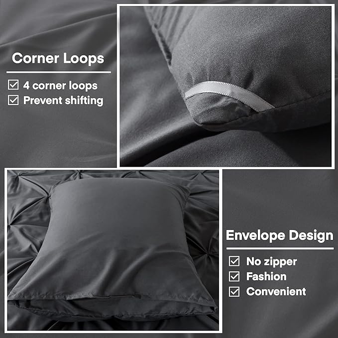 Andency Dark Gray Oversized King Comforter Set (120x98Inch), 3 Pieces Lightweight Pinch Pleat Cal King Bedding Comforters & Sets, Oversized Pintuck Soft Fluffy Down Alternative Bed Set for All Season