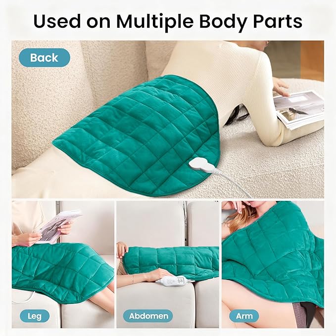 NOWWISH 5lbs Weighted Heating Pad for Women, Electric Heated Weighted Blanket with 6 Heat Settings, Timer & Auto Shut-Off, Relief for Period Cramps, Back Pain, Lap, Machine Washable, 29x24 inch, Green