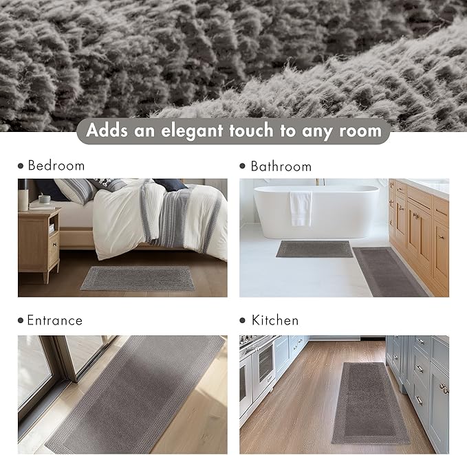Madison Park Splendor Reversible 100% Cotton Tufted Bathroom Rug-3000 GSM Hotel Quality Luxurious Plush Medium Pile Bath Mat Absorbent, Quick Dry, Shower Room Décor, 24x72, Charcoal