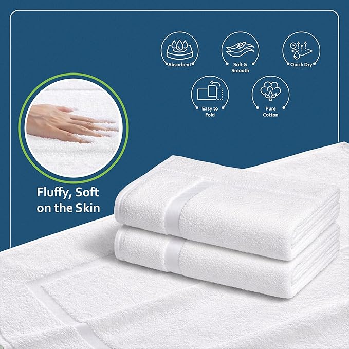 Rajlinen Cotton Bath Mat 2 Pack 23x36-100% Cotton 500 GSM Highly Absorbent Hotel Spa Bathroom Floor Mats, Aesthetic White Bath Mat Towels, Machine Washable Shower/Bathtub Rugs