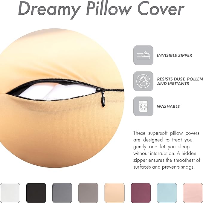PILLOWY Premium Microbead Bed Pillow, Small Extra Fluffy But Supportive - Ultra Comfortable Sleep with Silk Like Anti Aging Cover 85% Spandex/ 15% Nylon Breathable, Cooling Barely Beige