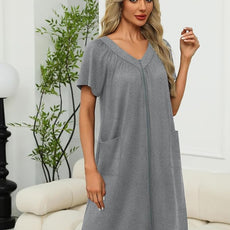 Ekouaer Women Robe Zipper Front Mumu Duster Robes Zip Up Housecoat Soft Sleepwear with Pockets