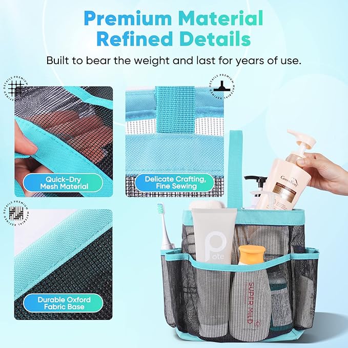 EUDELE Mesh Shower Caddy Portable for College Dorm Room Essentials with 8-Pocket Large Capacity,Shower Bag for Beach,Swimming,Gym,Travel essentials
