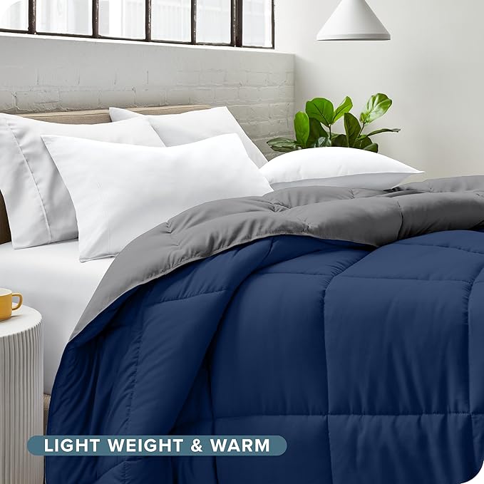 Bare Home Comforter - Twin/Twin Extra Long - Reversible Colors - Goose Down Alternative - Ultra-Soft - Premium 1800 Series - All Season Warmth - Bedding Comforter (Twin/Twin XL, Dark Blue/Grey)