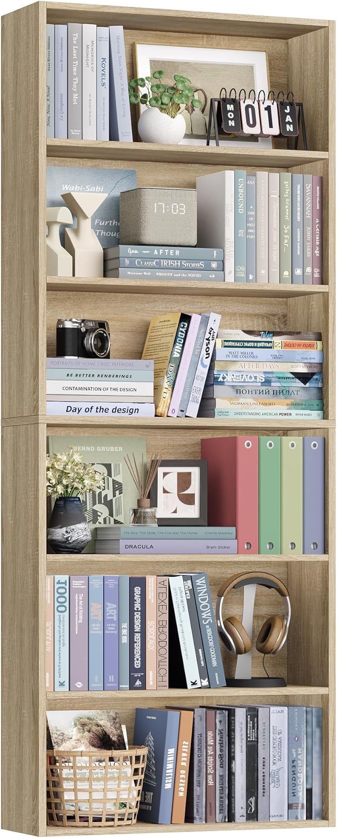 FOTOSOK 6-Tier Open Bookcase and Bookshelf, Freestanding Display Storage Shelves Tall Bookshelf Bookcase for Bedroom, Living Room and Office, Light Oak